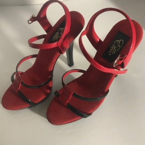 Ellie Red and Black Strappy Heels - Picture 2 of 2